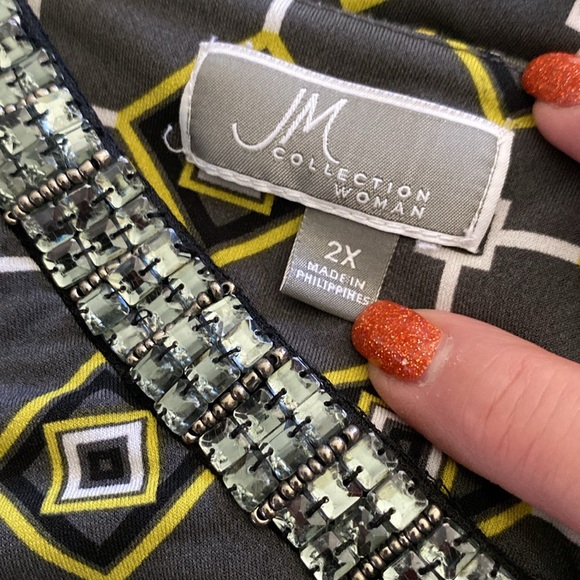 JM Collection woman’s bling front V neck 3/4 sleeve beaded top blouse tunic - Picture 6 of 13